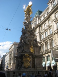 Monument to the Plague victims Monument to the Plague victims built to appease God and spare the remaining citizens of Vienna